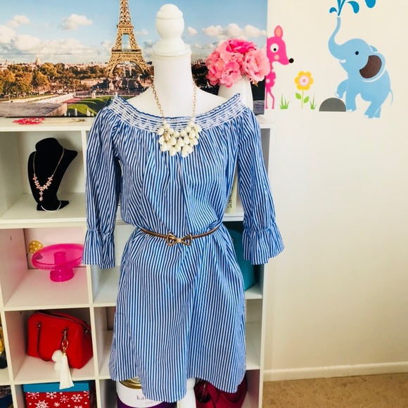 Tacera women blue &white off shoulder tunic dress - Picture 5 of 8